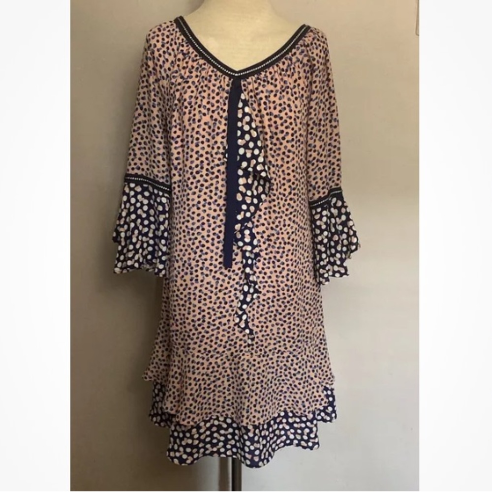 7-27 Nanette Lepore Pink Dress polka Dot Ruffle 6 unique whimsical